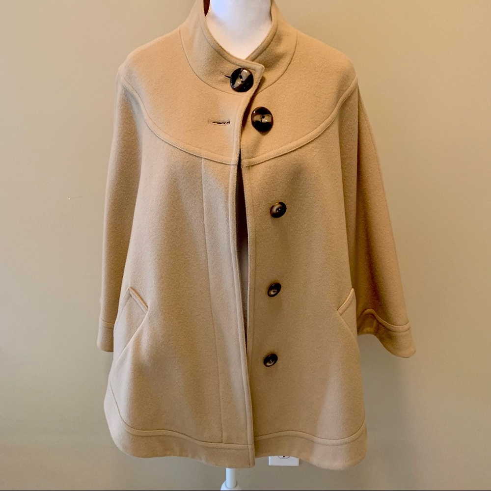 Helene Berman London cape poncho coat with tortoise shell buttons and pockets XS - Picture 5 of 14